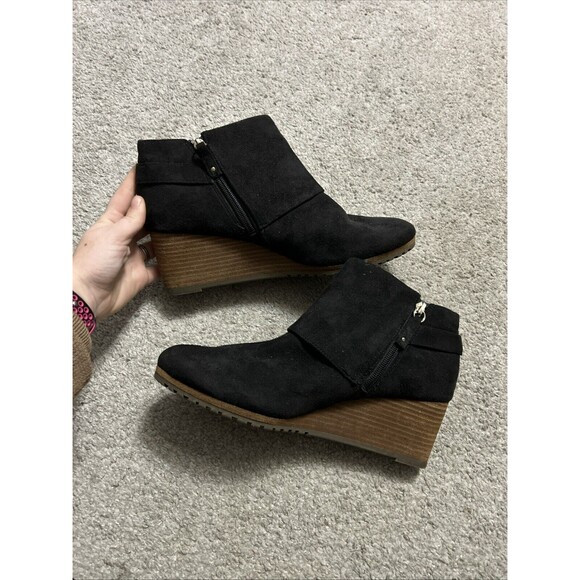 Dr. Scholl's Ankle Wedge Booties Sz 11 Black Platform Buckle Comfort Desert Boot - Picture 6 of 7